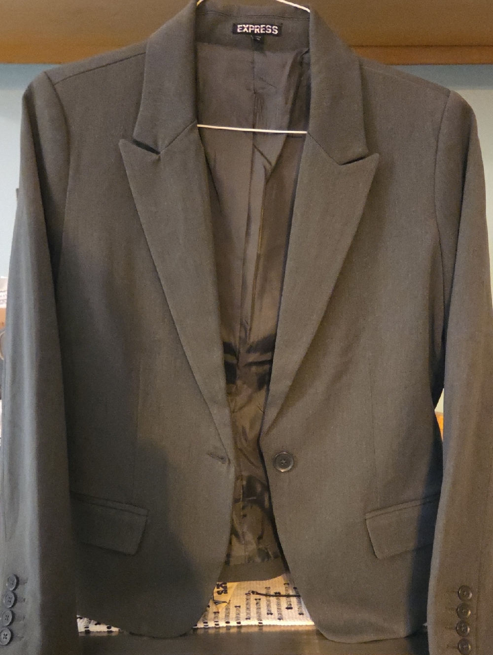 Express Womens Dark Gray Single-Button Blazer